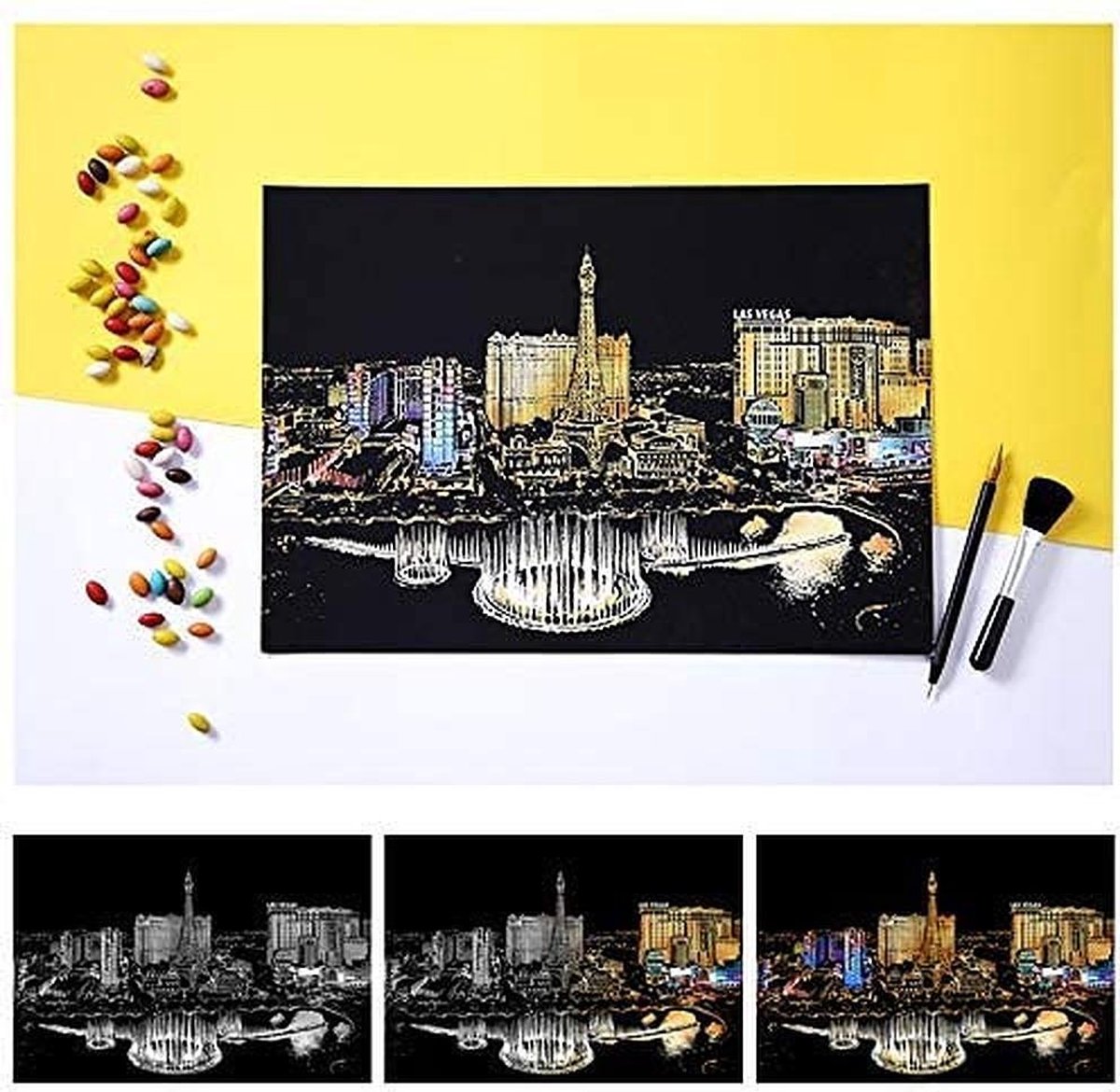 Scratch Art Volwassenen - 41 x 28 cm - Las Vegas - Kras tekeningen volwassenen pakket - Scratch painting - Kraskaarten - Krasfolie voor volwassenen - Krastekening