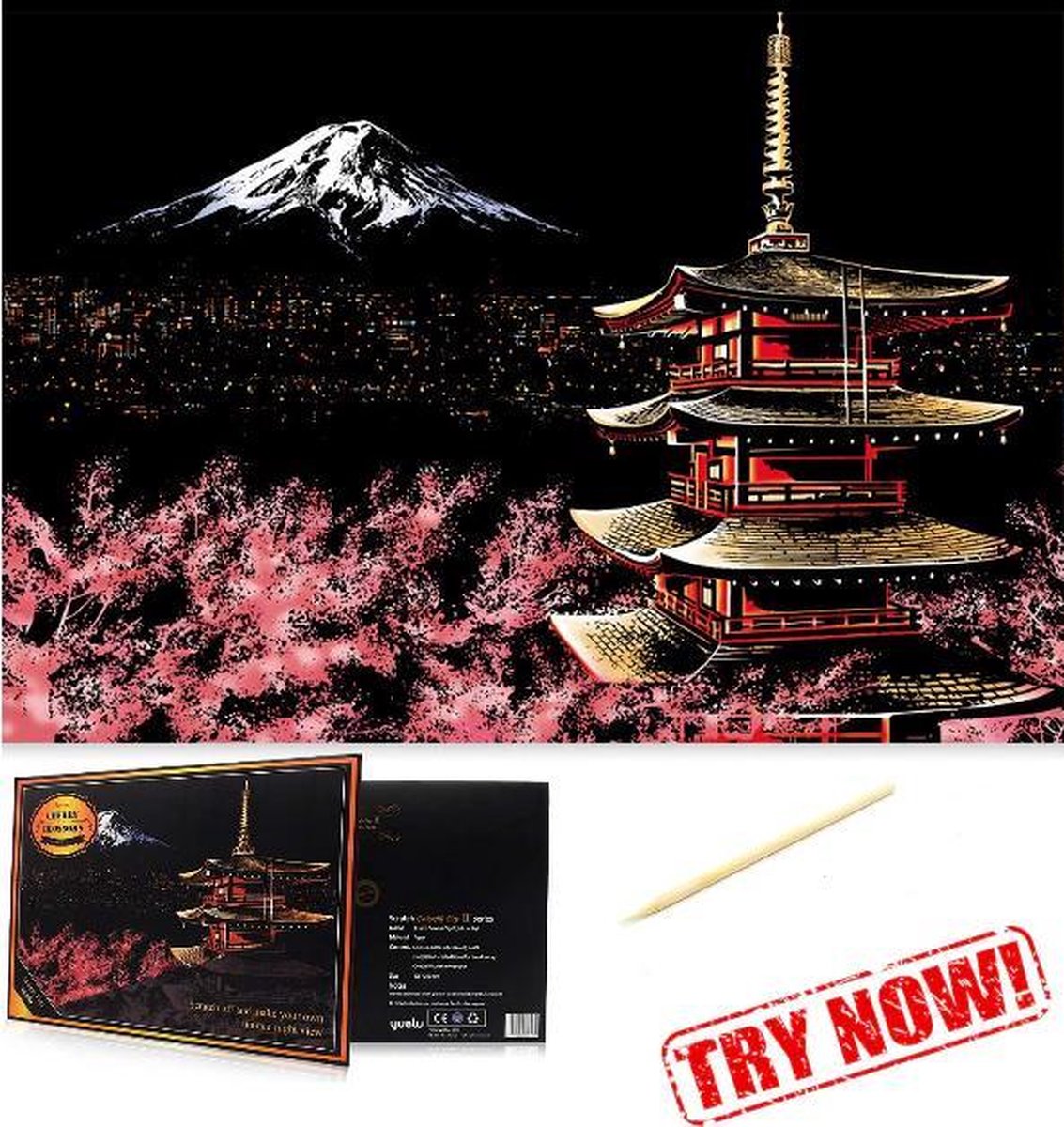 Scratch Art Volwassenen - 41 x 28 cm - Mount Fuji - Kras tekeninge volwassenen pakket - Scratch painting - Kraskaarten - Krasfolie voor volwassenen - Krastekening -