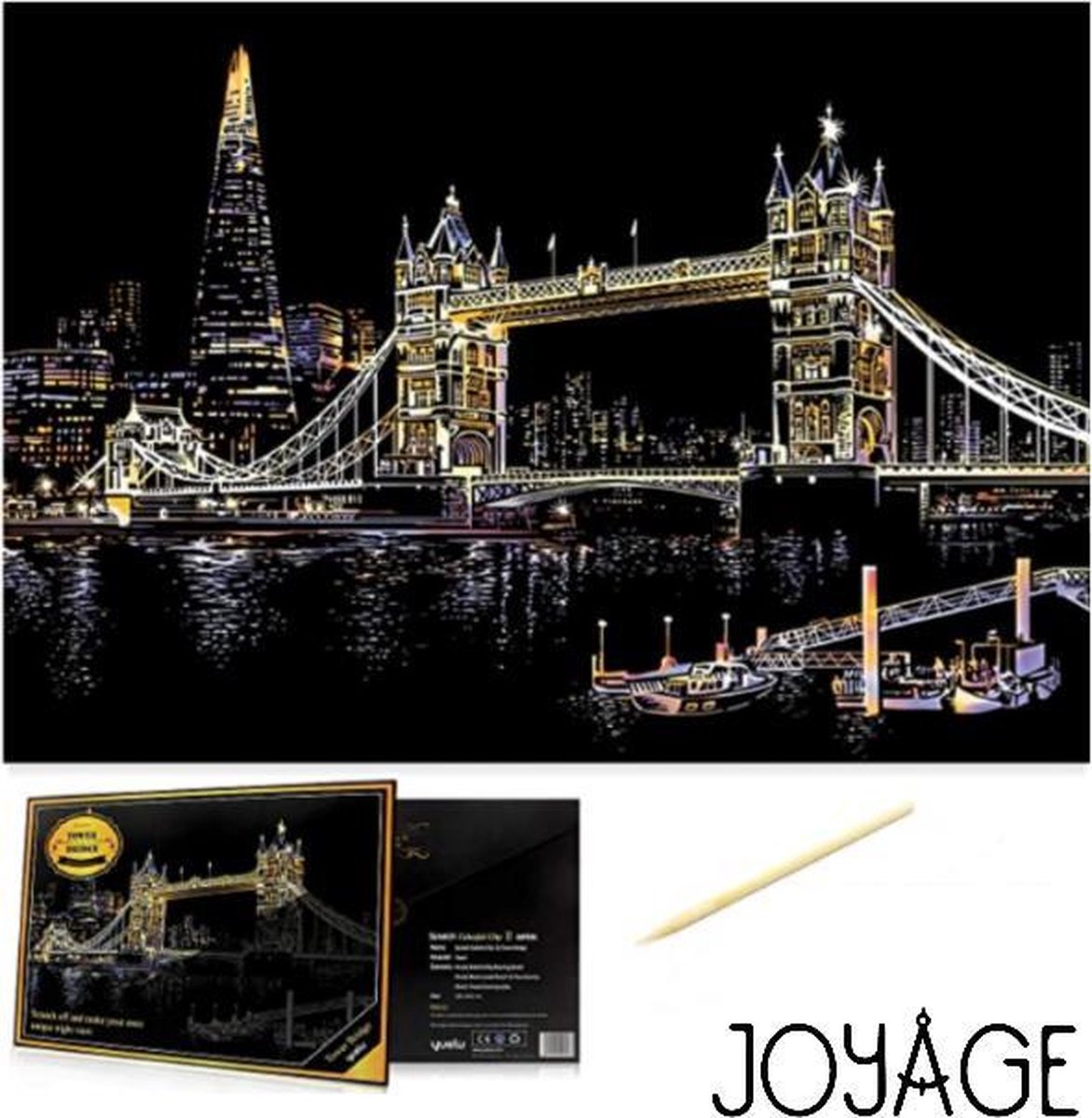 Scratch Art Volwassenen - 41 x 28 cm - Tower Bridge Londen - Kras tekeningen volwassenen pakket - Scratch painting - Kraskaart - Krasfolie voor volwassenen - Krastekening - Hobby materialen volwassenen – Knutselen voor volwassenen pakket