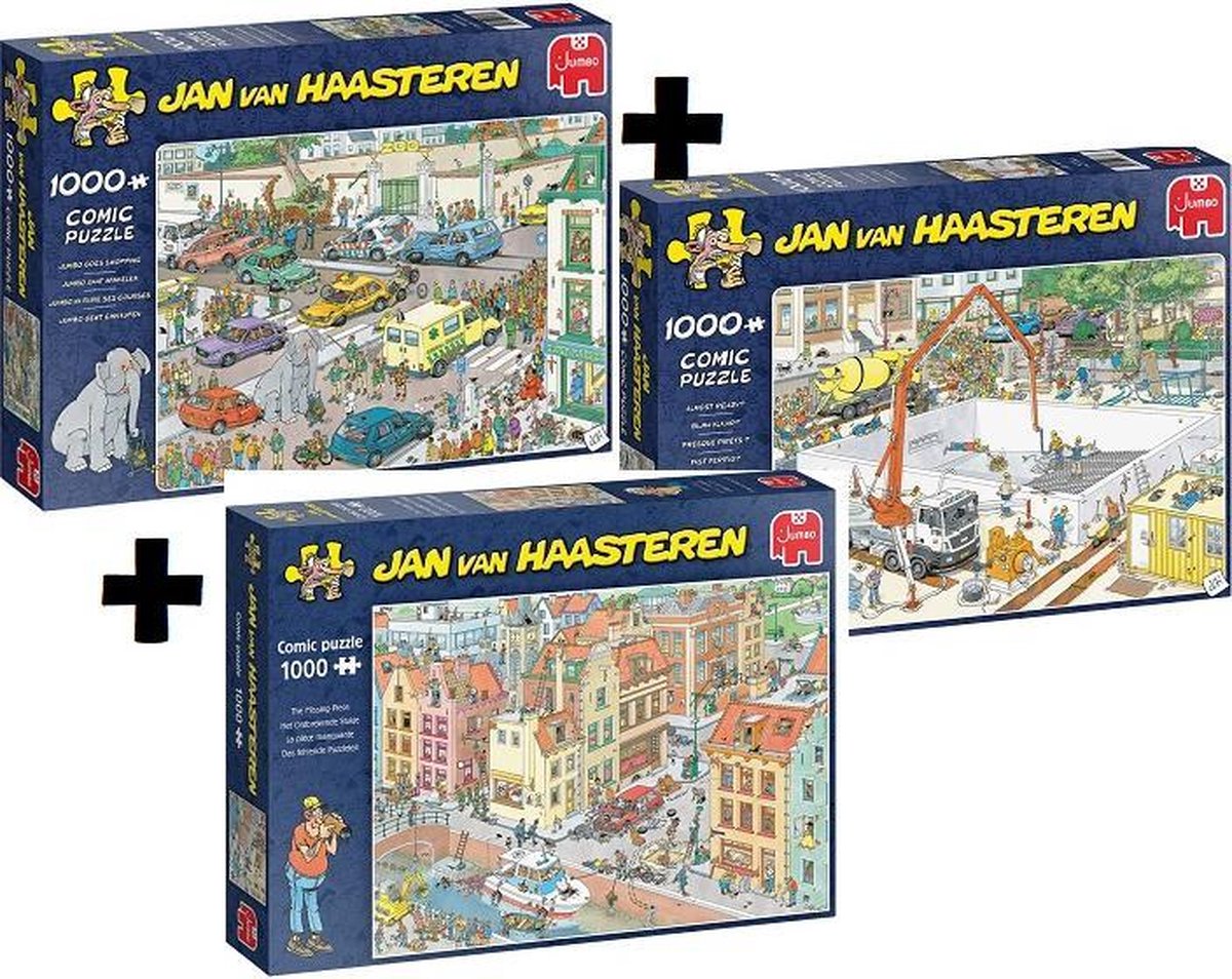 Jan van Haasteren 3 pack - Het ontbrekende stukje - Bijna Klaar en Jumbo gaat winkelen 1000 stukjes