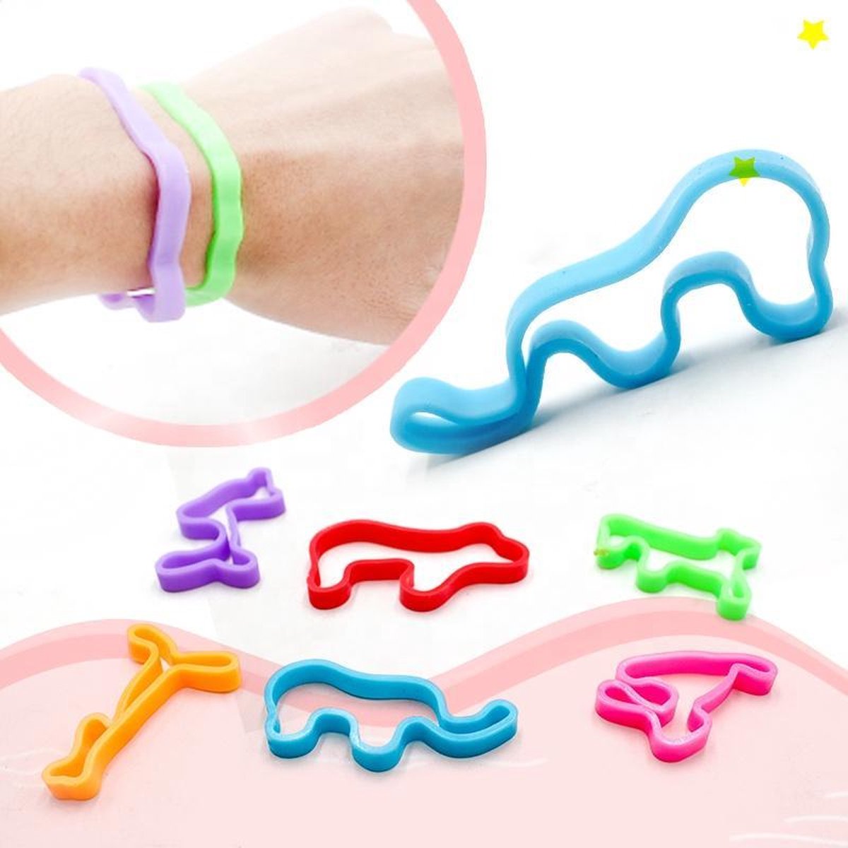 Armband jumbo rubber 6 stuks in een zak, 4 soorten