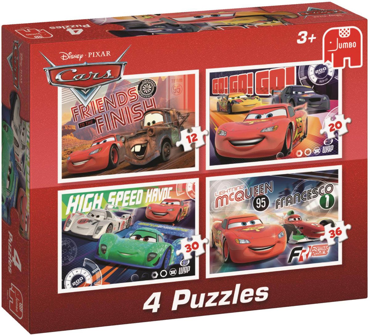 Disney Cars 4in1 Puzzel - 4 legpuzzels met ieder een verschillend aantal stukjes