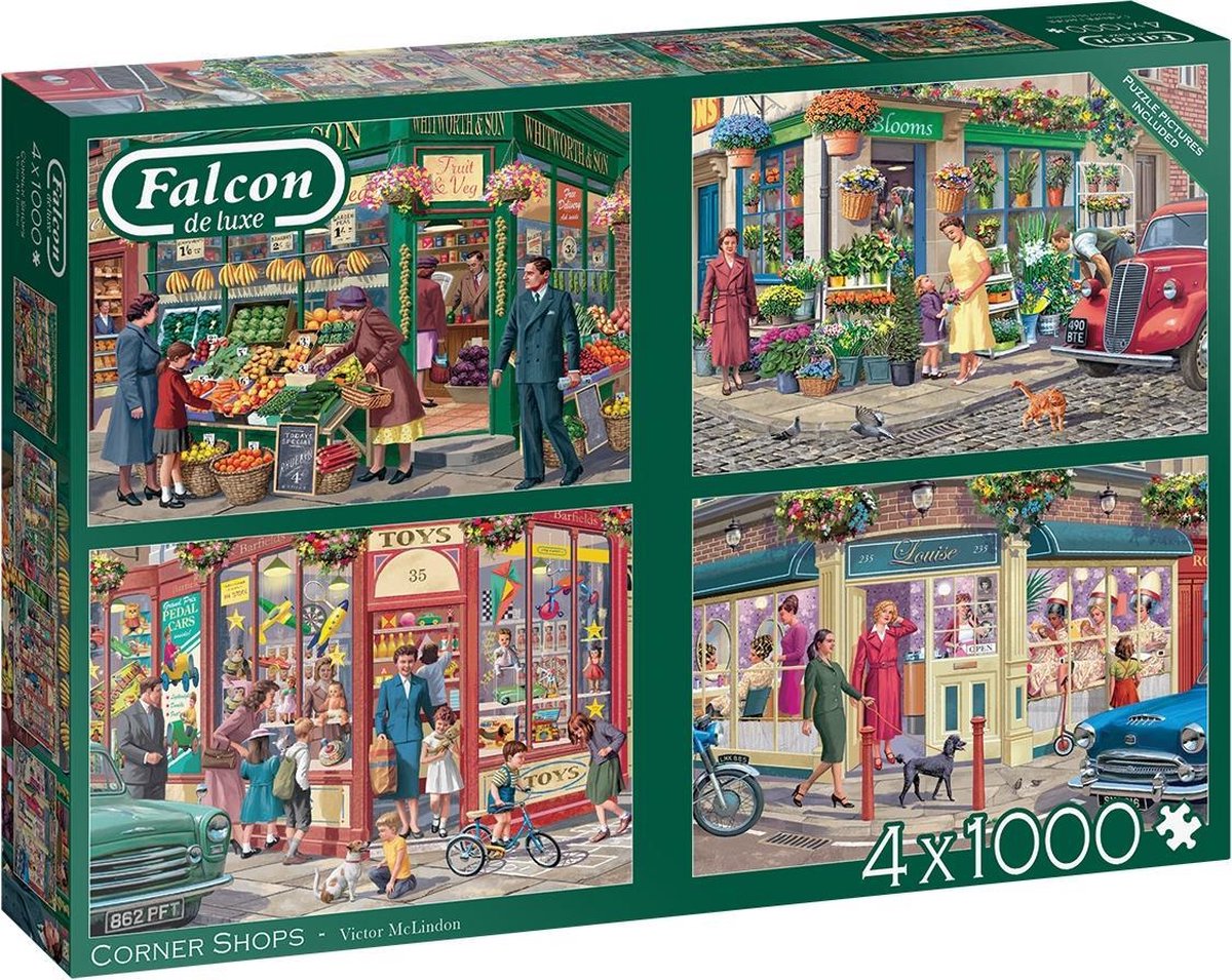 Falcon puzzel Corner Shops - Legpuzzel - 4x1000 stukjes