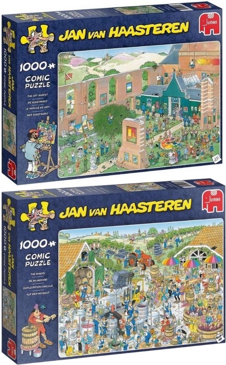 Jan van Haasteren - 2 stuks - De Kunstmarkt 1000 stukjes & De Wijnmakerij 1000 stukjes