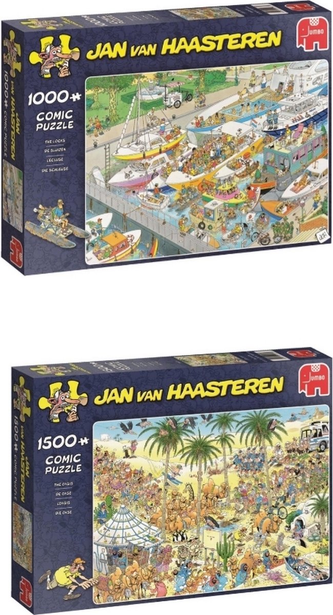 Jan van Haasteren Puzzelbundel - 2 stuks - De Sluizen 1000 stukjes & De Oase 1500 stukjes