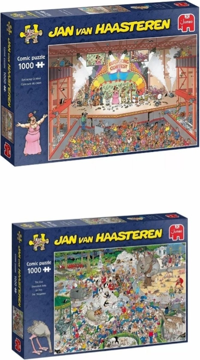 Jan van Haasteren Puzzelbundel - 2 stuks - Eurovisie Songfestival 1000 stukjes & Dierentuin 1000 stukjes