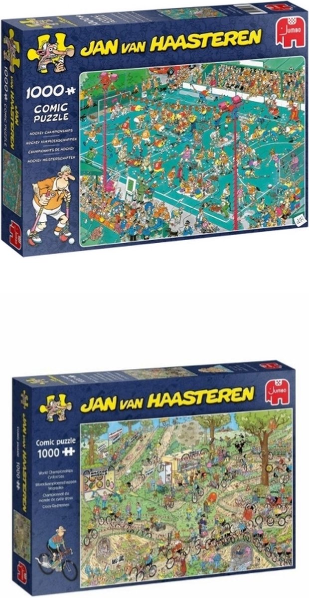 Jan van Haasteren Puzzelbundel - 2 stuks - Hockey Kampioenschappen 1000 stukjes & Wereldkampioen Veldrijden 1000 stukjes