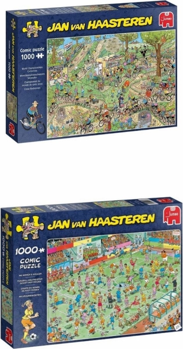 Jan van Haasteren Puzzelbundel - 2 stuks - Wereldkampioenschappen Veldrijden 1000 stuks & WK Vrouwenvoetbal 1000 stuks