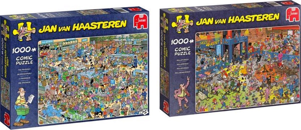 Jan van Haasteren Puzzelbundel Rollerdisco 1000 stukjes & De Drogisterij 1000 Stukjes