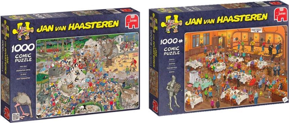 Jan van Haasteren Puzzelvoordeelset  Darts Puzzel 1000 Stukjes & Dierentuin - Puzzel 1000 stukjes