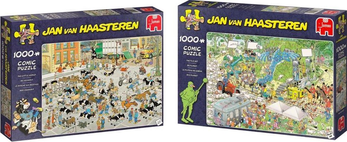 Jan van Haasteren Puzzelvoordeelset De Veemarkt Puzzel 1000 Stukjes & De Filmset Puzzel 1000 Stukjes