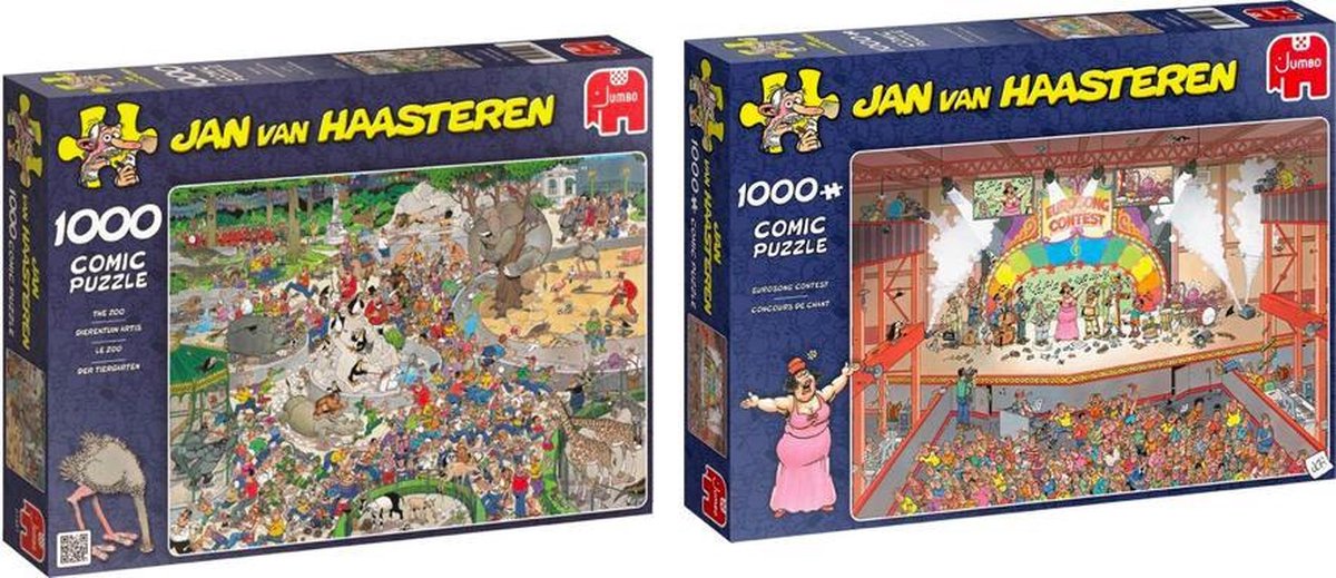 Jan van Haasteren Puzzelvoordeelset Eurovisie Songfestival Puzzel 1000 stukjes & Dierentuin - Puzzel 1000 stukjes