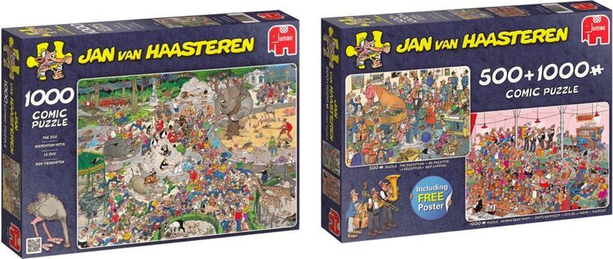 Jan van Haasteren Puzzelvoordeelset Feestje! - Puzzel 2in1 500 & 1000 stukjes & Dierentuin - Puzzel 1000 stukjes