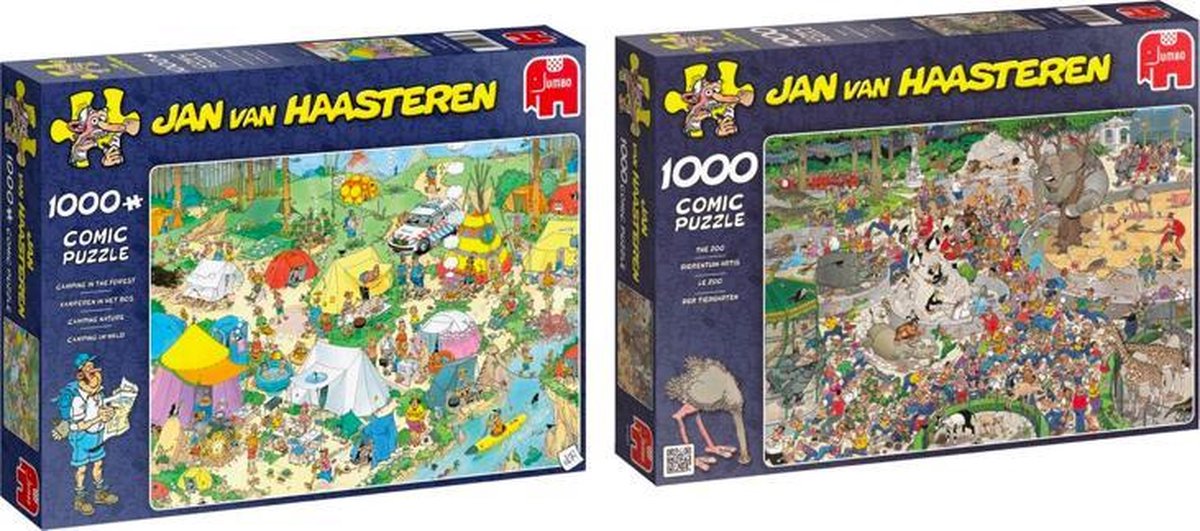 Jan van Haasteren Puzzelvoordeelset Kamperen in het Bos Puzzel 1000 Stukjes & Dierentuin - Puzzel 1000 stukjes