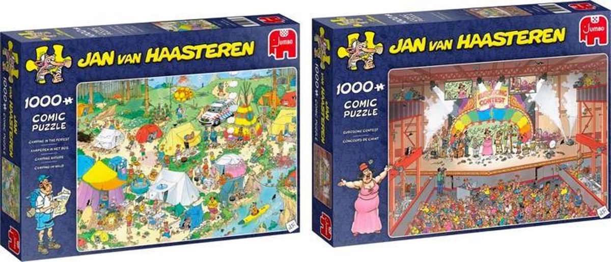 Jan van Haasteren Puzzelvoordeelset Kamperen in het Bos Puzzel 1000 Stukjes & Eurovisie Songfestival Puzzel 1000 stukjes