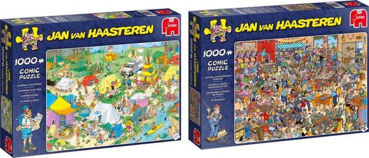 Jan van Haasteren Puzzelvoordeelset Kamperen in het Bos Puzzel 1000 Stukjes & NK Puzzelen 1000 stukjes