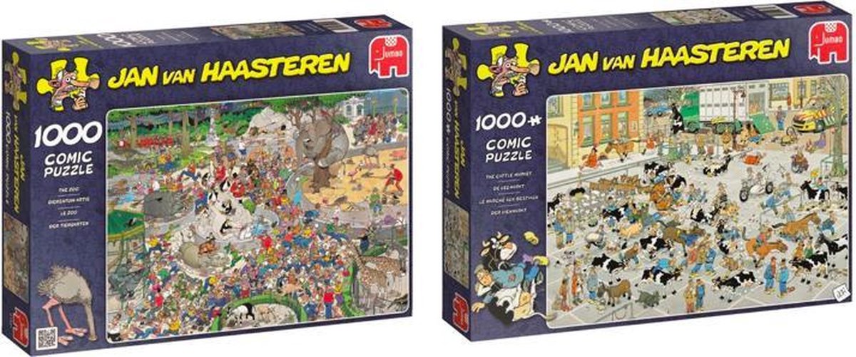 Jan van Haasteren Puzzelvoordeelset Veemarkt Puzzel 1000 Stukjes & Dierentuin - Puzzel 1000 stukjes