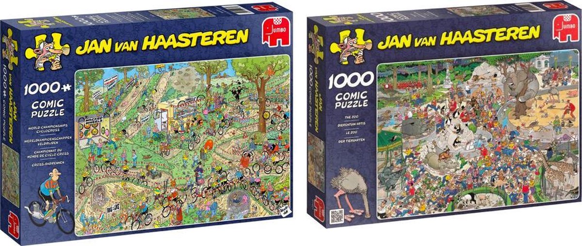 Jan van Haasteren Puzzelvoordeelset Wereldkampioenschappen Veldrijden Legpuzzel 1000 Stukjes & Dierentuin - Puzzel 1000 stukjes