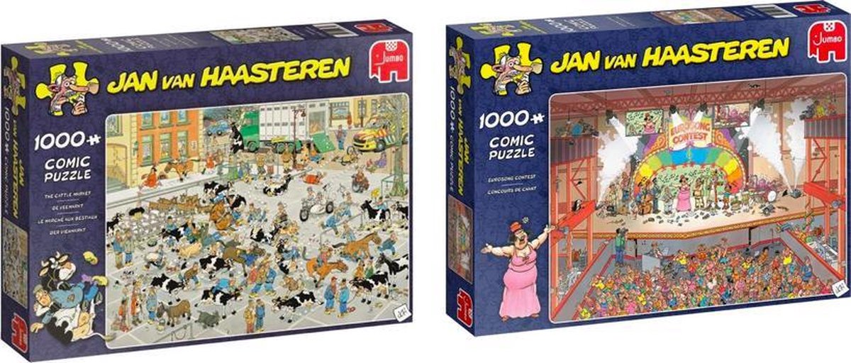 Jan van Haasteren Puzzelvoordeelset de Veemarkt Puzzel 1000 Stukjes & Eurovisie Songfestival Puzzel 1000 stukjes