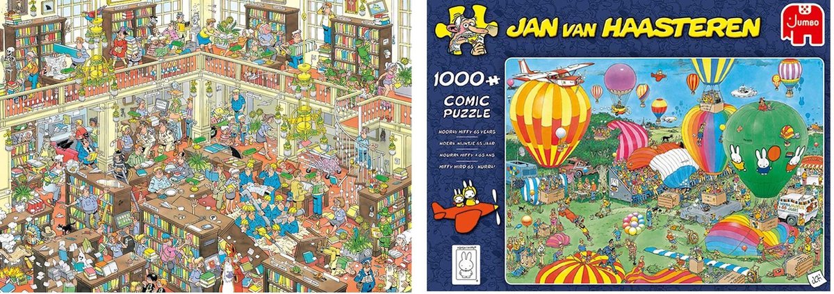 Jan van Haasteren set - De Bibliotheek en Nijntje 65 jaar (2 puzzels van 1000 stukjes)