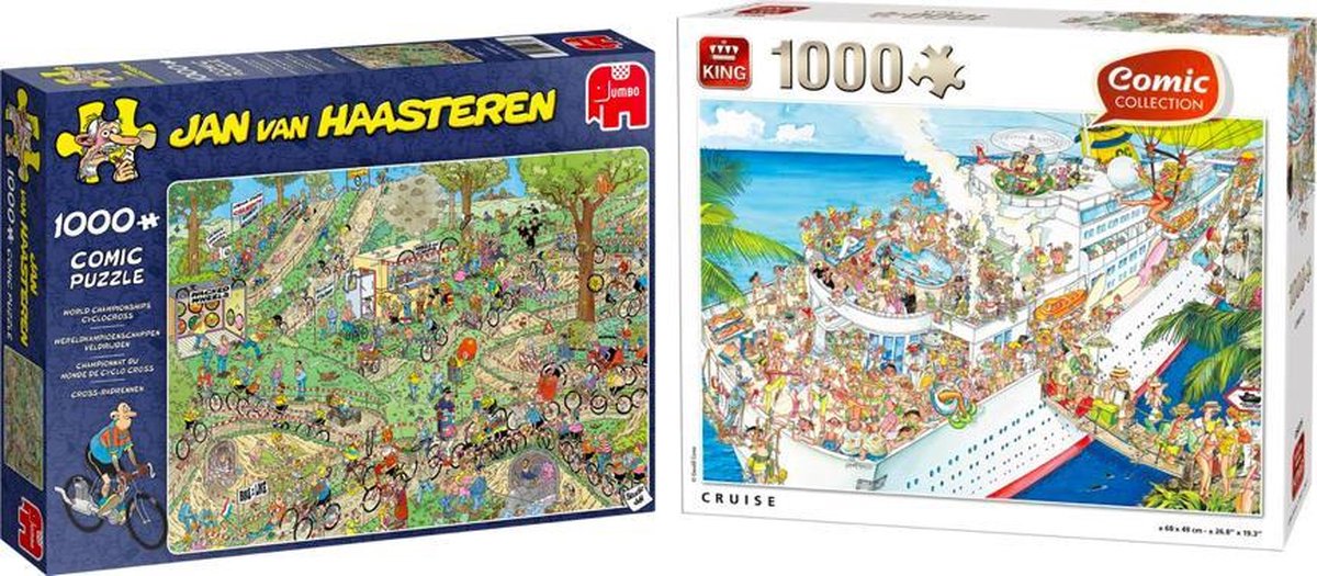 Puzzelvoordeelset Jan van Haasteren Wereldkampioenschappen Veldrijden Legpuzzel 1000 Stukjes & Comic Cruise - Puzzel - 1000 Stukjes