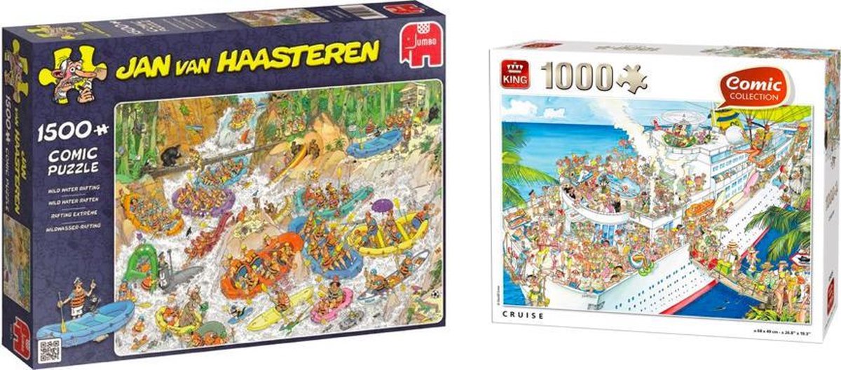 Puzzelvoordeelset Jan van Haasteren Wild Water Raften - Puzzel 1500 Stukjes & Comic Cruise Puzzel 1000 Stukjes