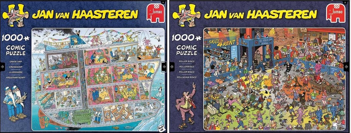 Set Jan van Haasteren Combi Cruiseschip en Rollerdisco (2x puzzel 1000 stukjes)