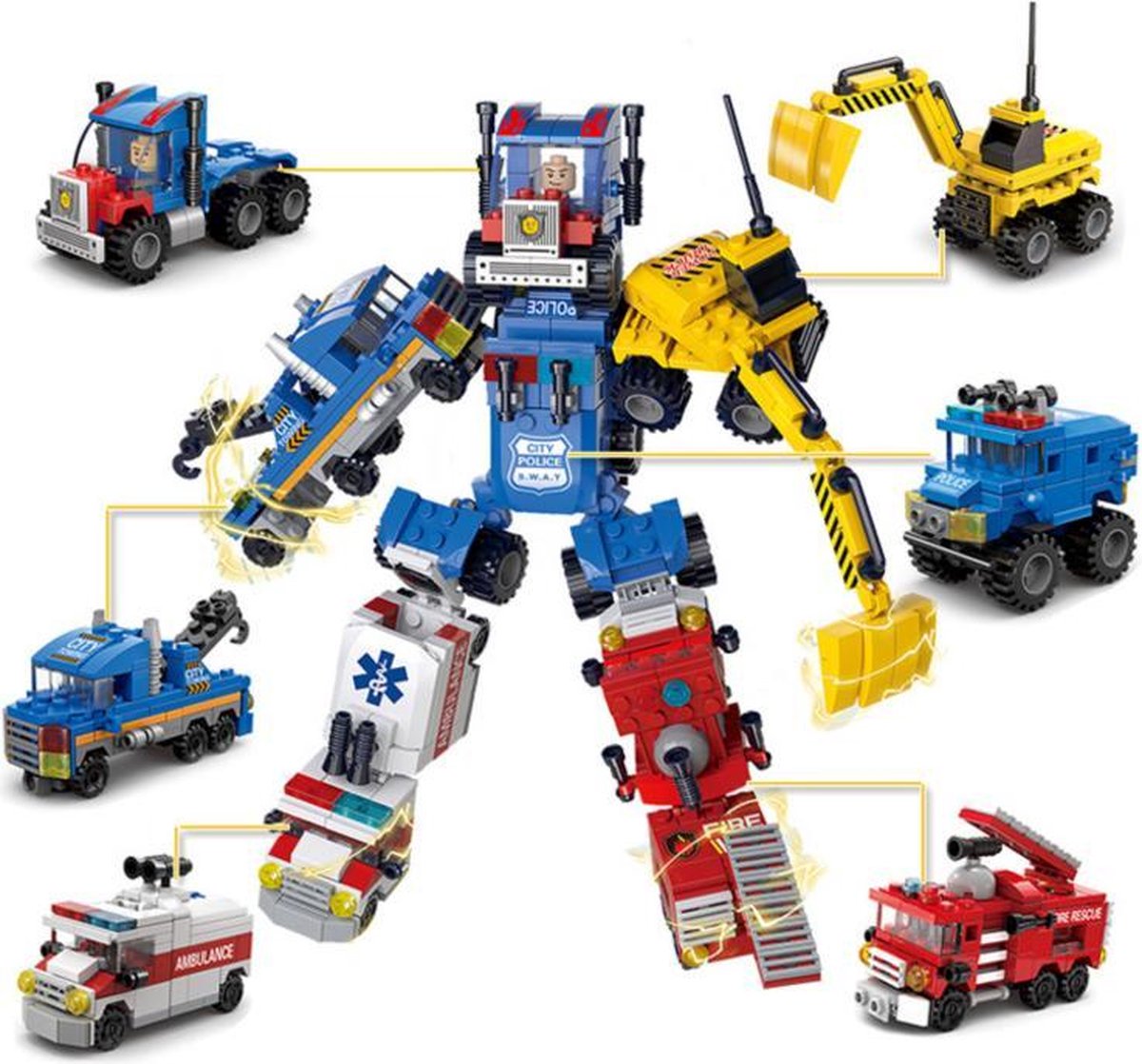 Transformers speelgoed robots - 6 autos in 1 robot speelgoed  - Auto bouwpakket  - Transformerende autos naar robot - Kerstcadeau