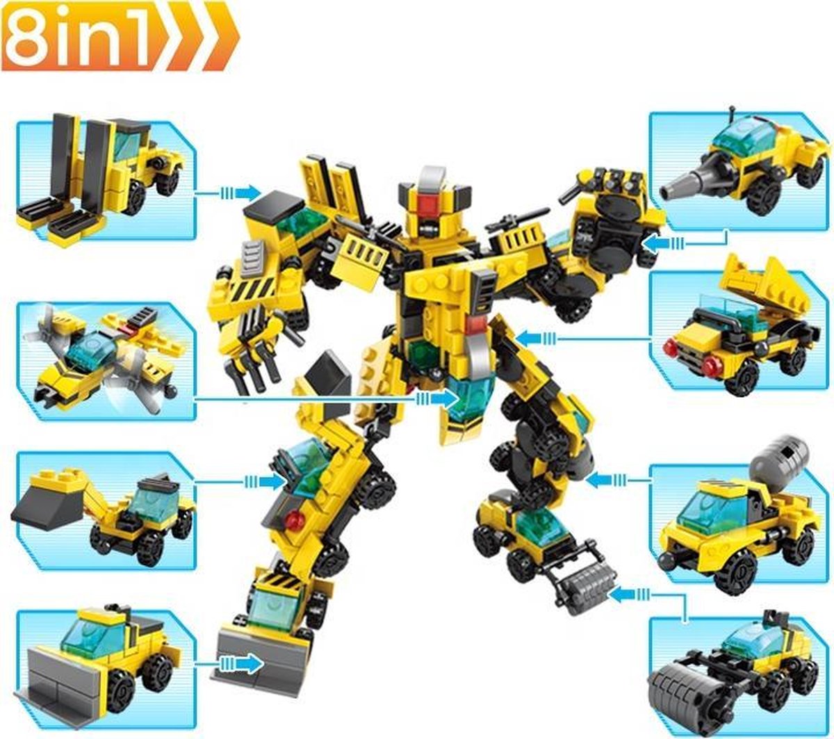 Transformers speelgoed robots - 8 Trucks in 1 robot speelgoed  -  bouwpakket  - Transformerende Truks naar robot - Kerstcadeau