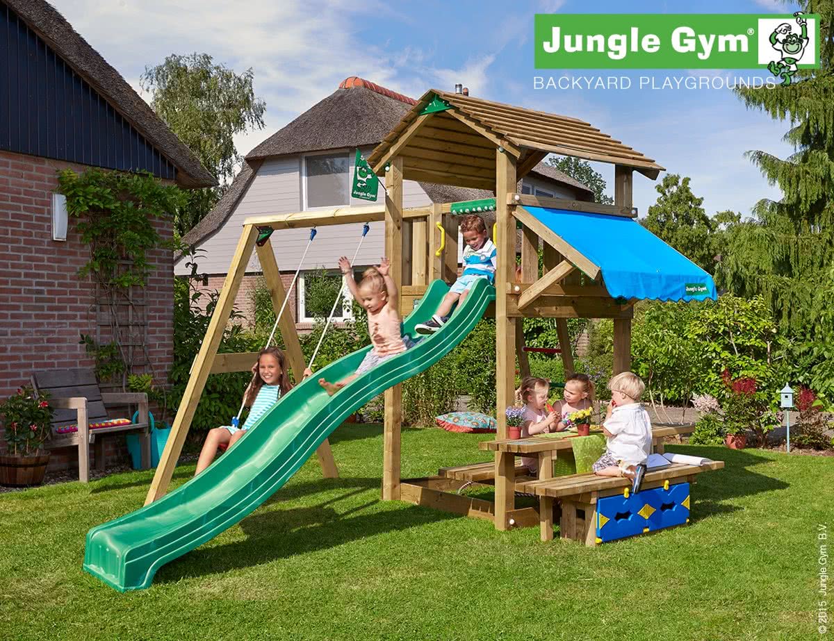 Cottage Mini Picnic 1-Swing - Houten Speeltoestel Schommel - Met Glijbaan - Groen