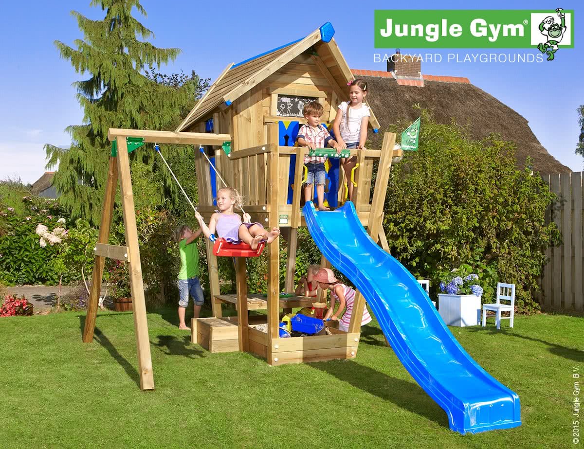 Crazy Playhouse 1-Swing - Houten Speelset en Schommel - Met Glijbaan - Groen