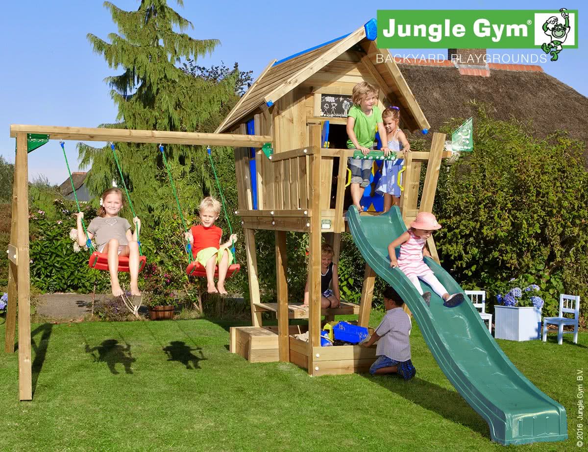 Crazy Playhouse 2-Swing - Houten Speelset en Schommel - Met Glijbaan - Fuchsia