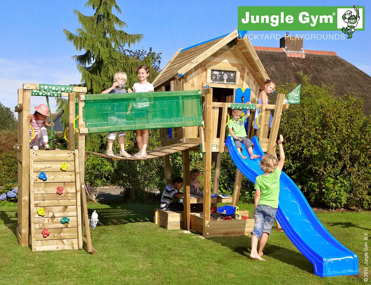 Crazy Playhouse Bridge - Houten Speelhuis voor Buiten - Met Glijbaan - Geel