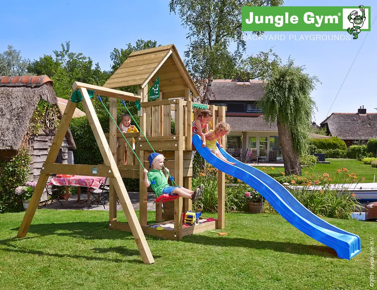 Cubby 1-Swing - Houten Speeltoestel met Schommel - Met Glijbaan - Rood