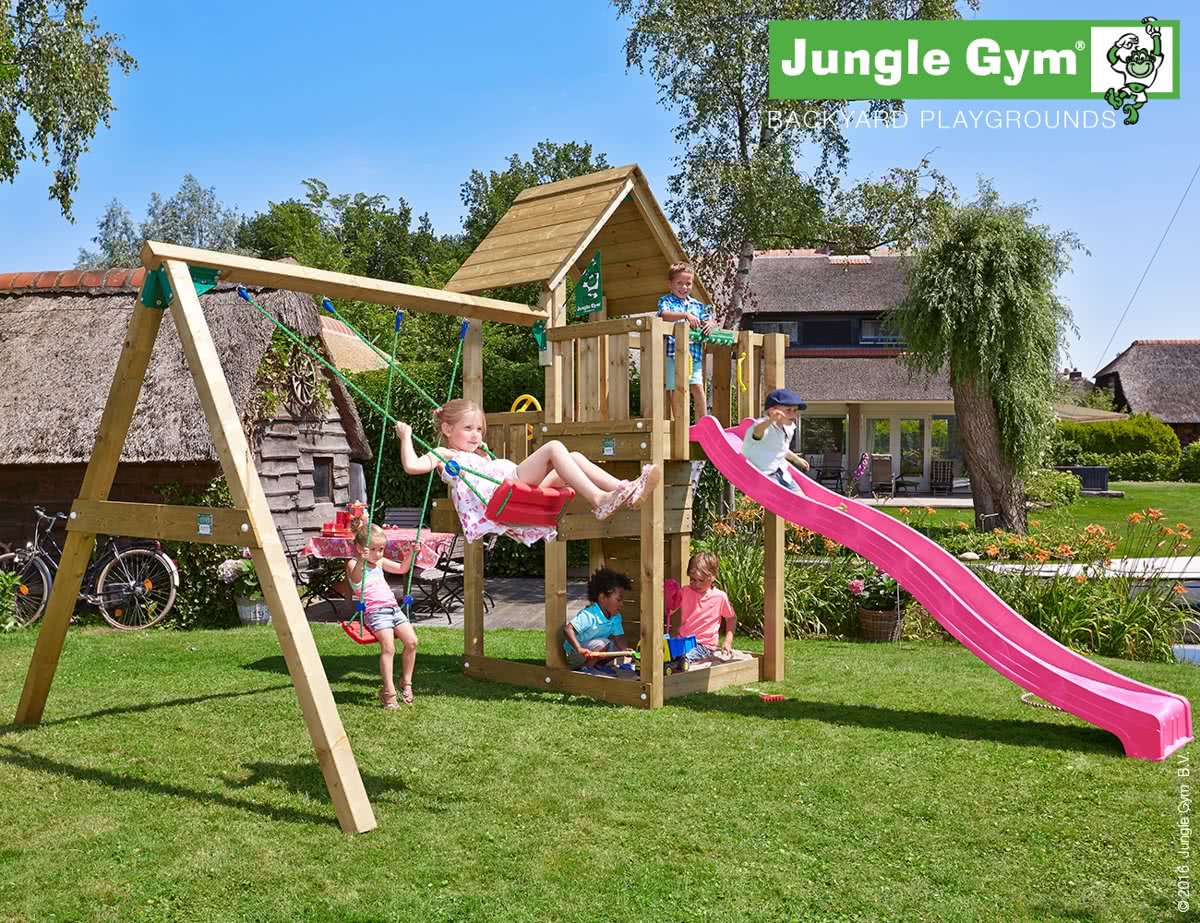 Cubby 2-Swing - Houten Speeltoestel met Schommel - Met Glijbaan - Groen