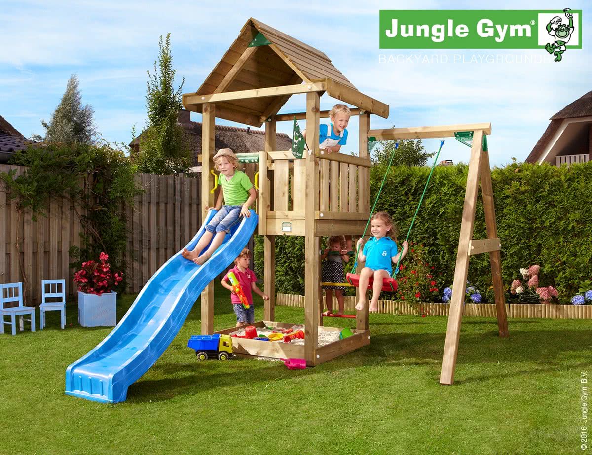 House 1-Swing - Houten Kinderschommel -  Met Glijbaan - Groen