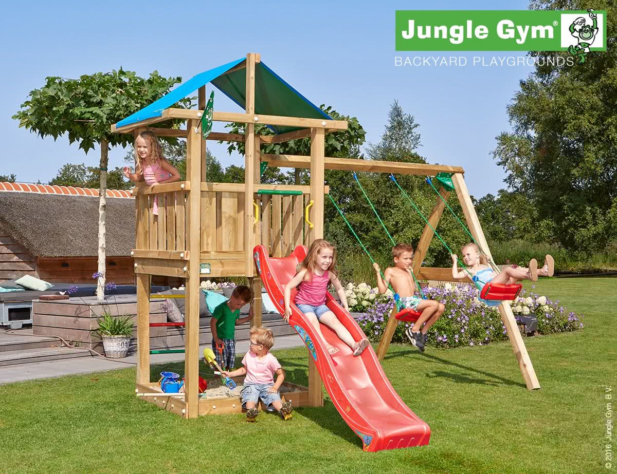 Hut 2-Swing - Speelset Hout - Met Glijbaan - Blauw