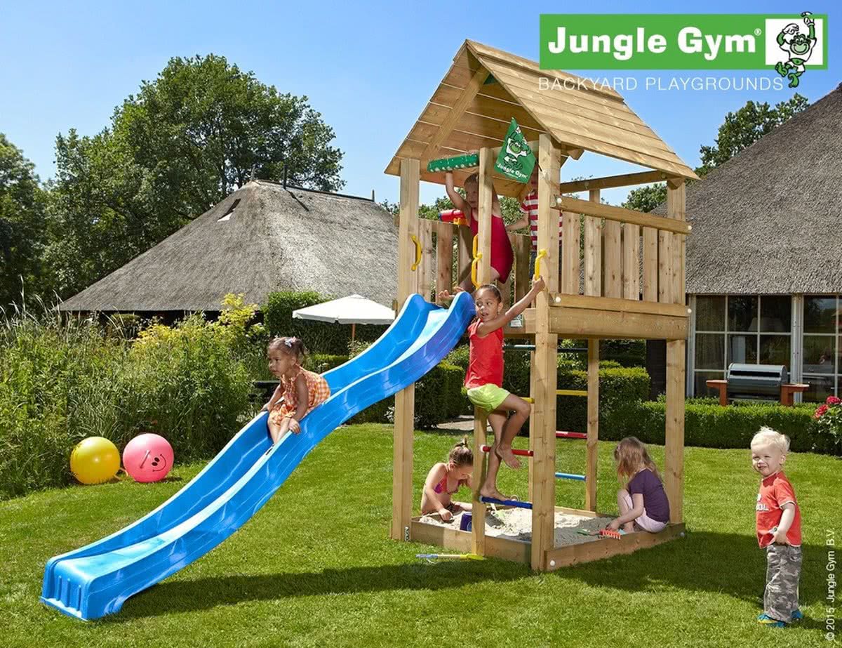 Jungle Cabin - Speelcombinatie Hout - Met Glijbaan - Blauw