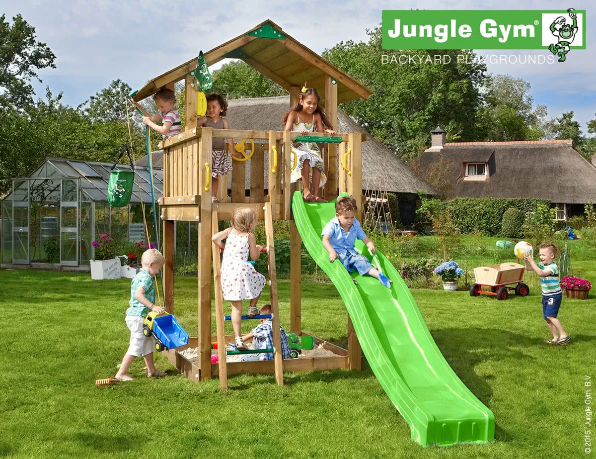 Jungle Chalet - Houten Klimrek - Met Glijbaan - Rood