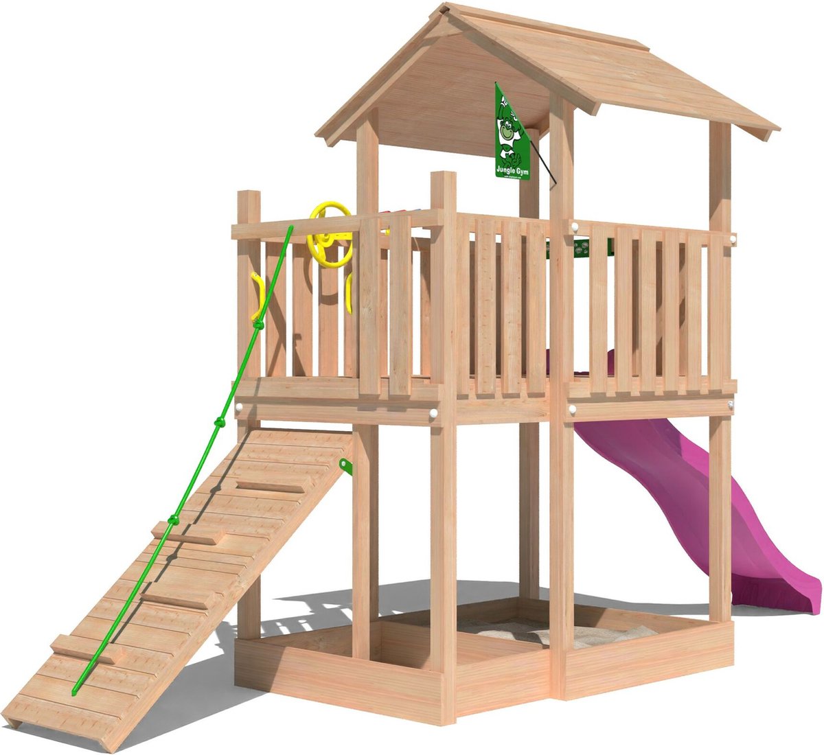   Speeltoestel van Douglas Hout - Jungle Drift met Roze Glijbaan - Tuin Speeltoestel voor buiten met Zandbak en Klimhelling