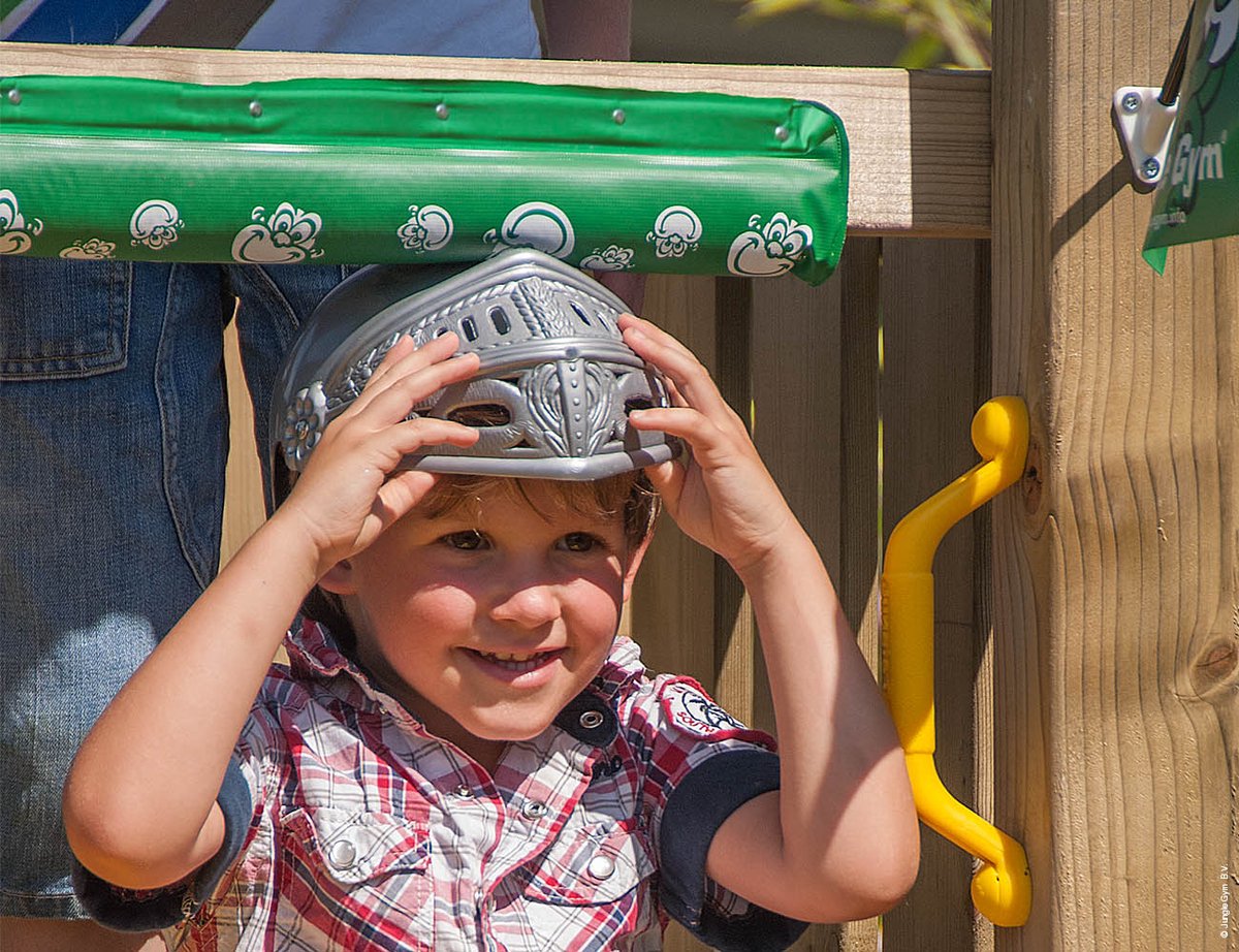   speeltoestel van douglas hout - Jungle Cottage met rode glijbaan - Tuin speeltoestel voor buiten met zandbak, schommels en klimnet
