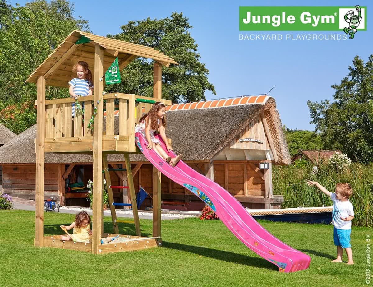 Jungle Hut - Speelcombinatie Hout - Met Glijbaan - Fuchsia