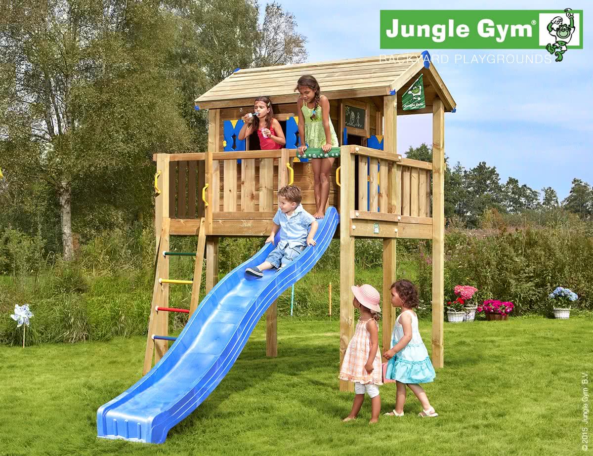 Jungle Playhouse XL - Houten Speelset - Met Glijbaan - Blauw