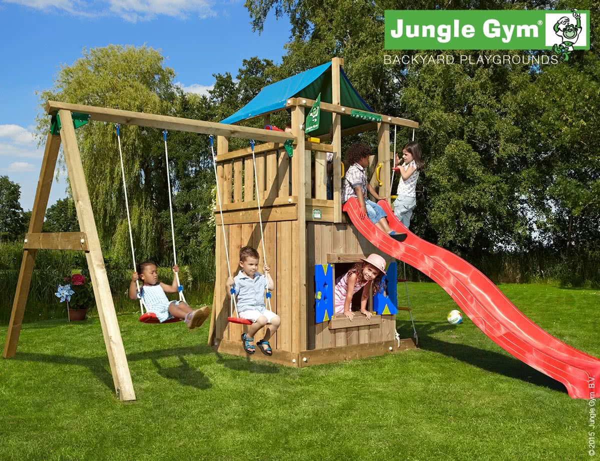 Lodge Playhouse & 2-Swing - Speeltoestel - Met Glijbaan - Groen