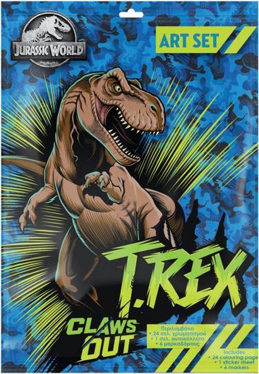 kleurboek T-rex papier groen/blauw 7-delig