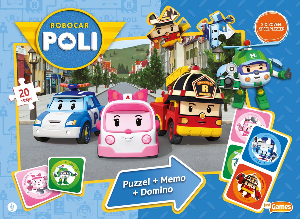 Robocar poli  - 3 in 1 box - memo, domino, puzzel