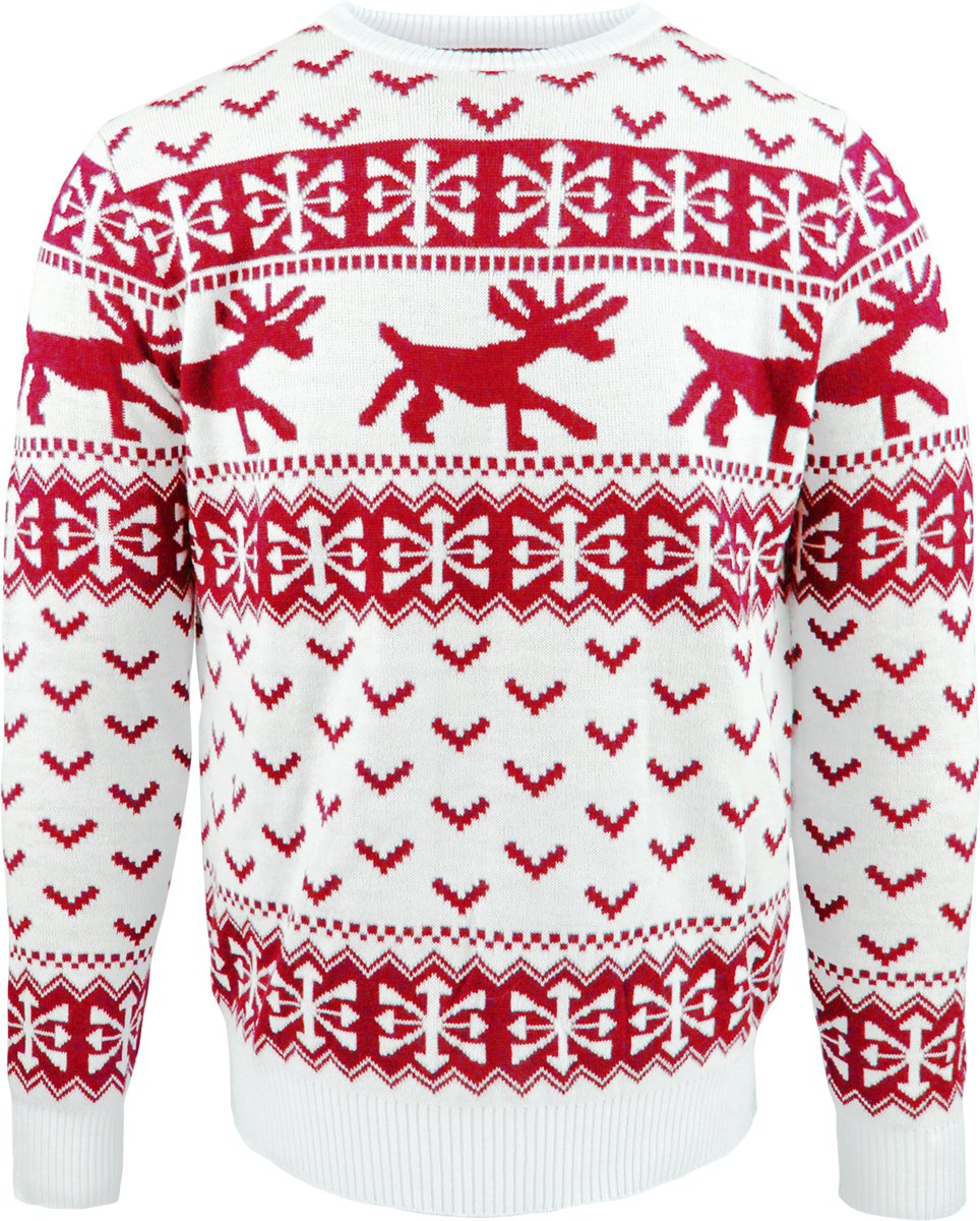 JAP Foute kersttrui - Hipster rendier met motieven - Dames en heren - XL - Wit Rood