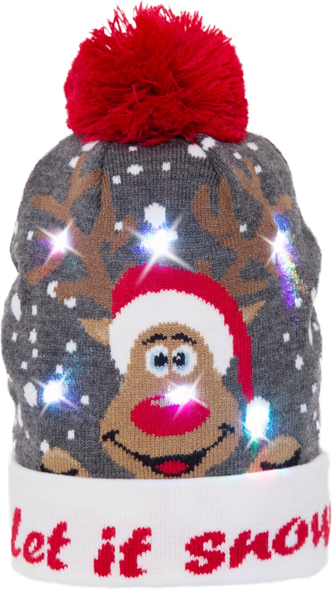 JAP Kerstmuts met lichtjes - Beanie met kerst verlichting - Rudolf - Let it snow