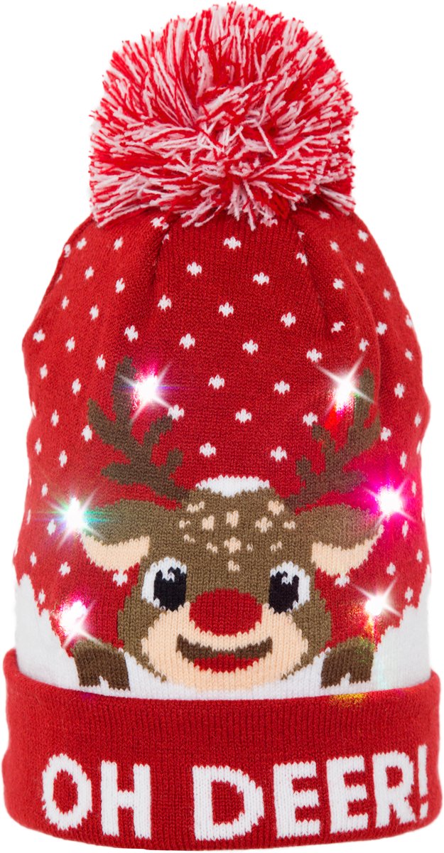 JAP Kerstmuts met lichtjes - Beanie met kerst verlichting - Rudolf - Oh deer