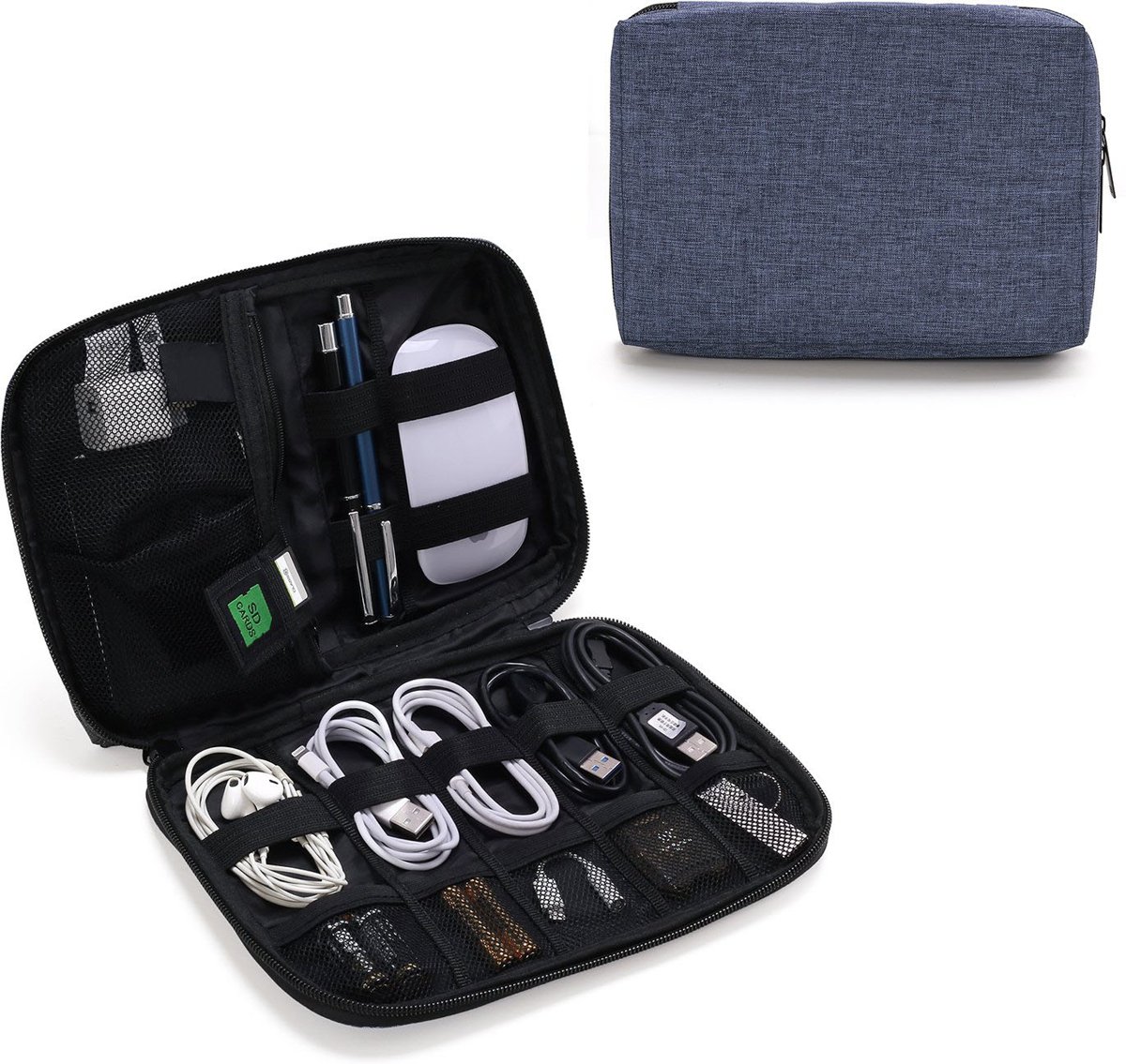 JustHandie Harde Schijf Tas - Elektronische Organizer - Water Resistent - Geschikt voor Reizen - Kabel Organizer Tas - Harde Schijf - Kabels - Telefoon - USB - SD Kaart - Kleur Blauw